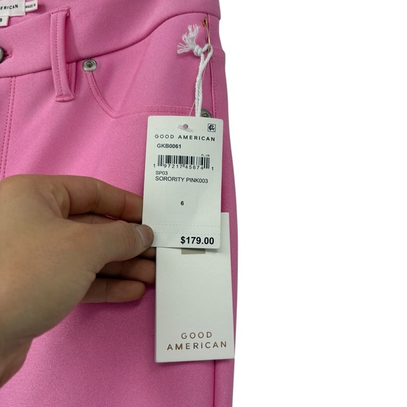 Good American Compression Shine Sorority Pink Straight Pants 28 NWT High Rise - Picture 9 of 10
